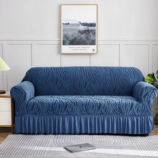 Zebra Velvet Turkish Sofa Cover - Blue