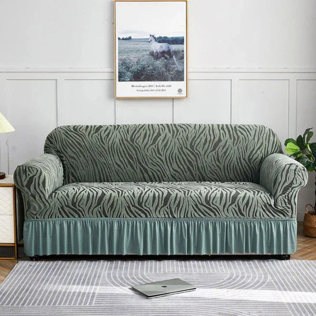 Zebra Velvet Turkish Sofa Cover - Green