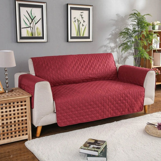 Cotton Quilted Sofa Cover - Maroon