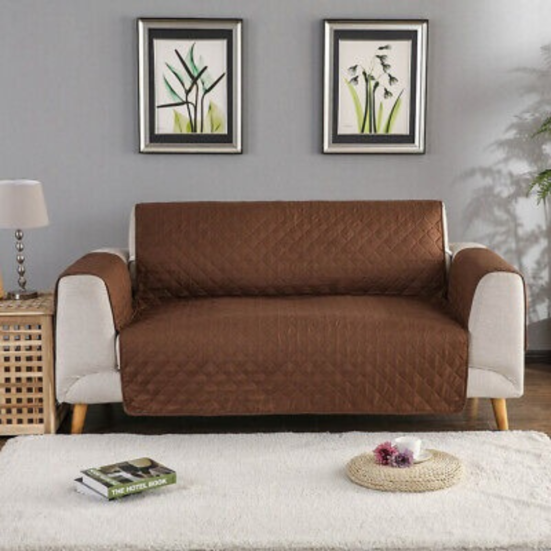 Cotton Quilted Sofa Cover - Brown